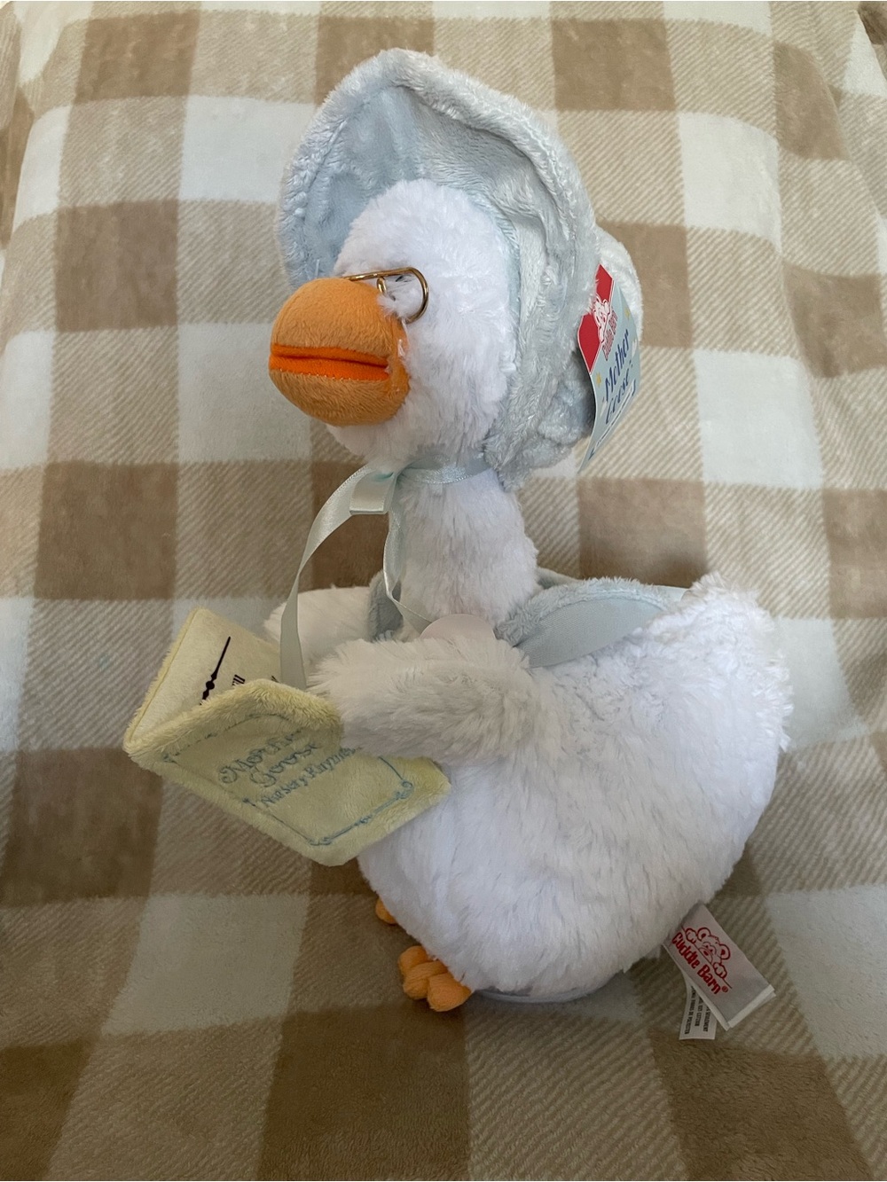 Vintage NWT Plush White Mother Goose with Blue Bonnet and Nursery Rhymes Book